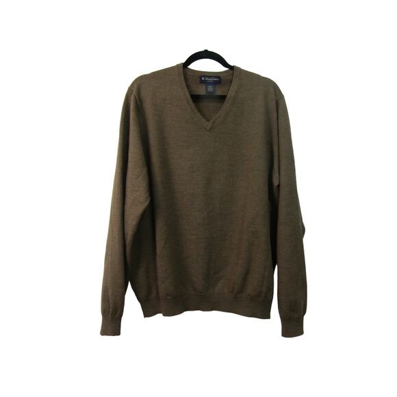 Brooks Brothers Stretch Wool Blend Brown V Neck Sweater Mens size L - Picture 1 of 5